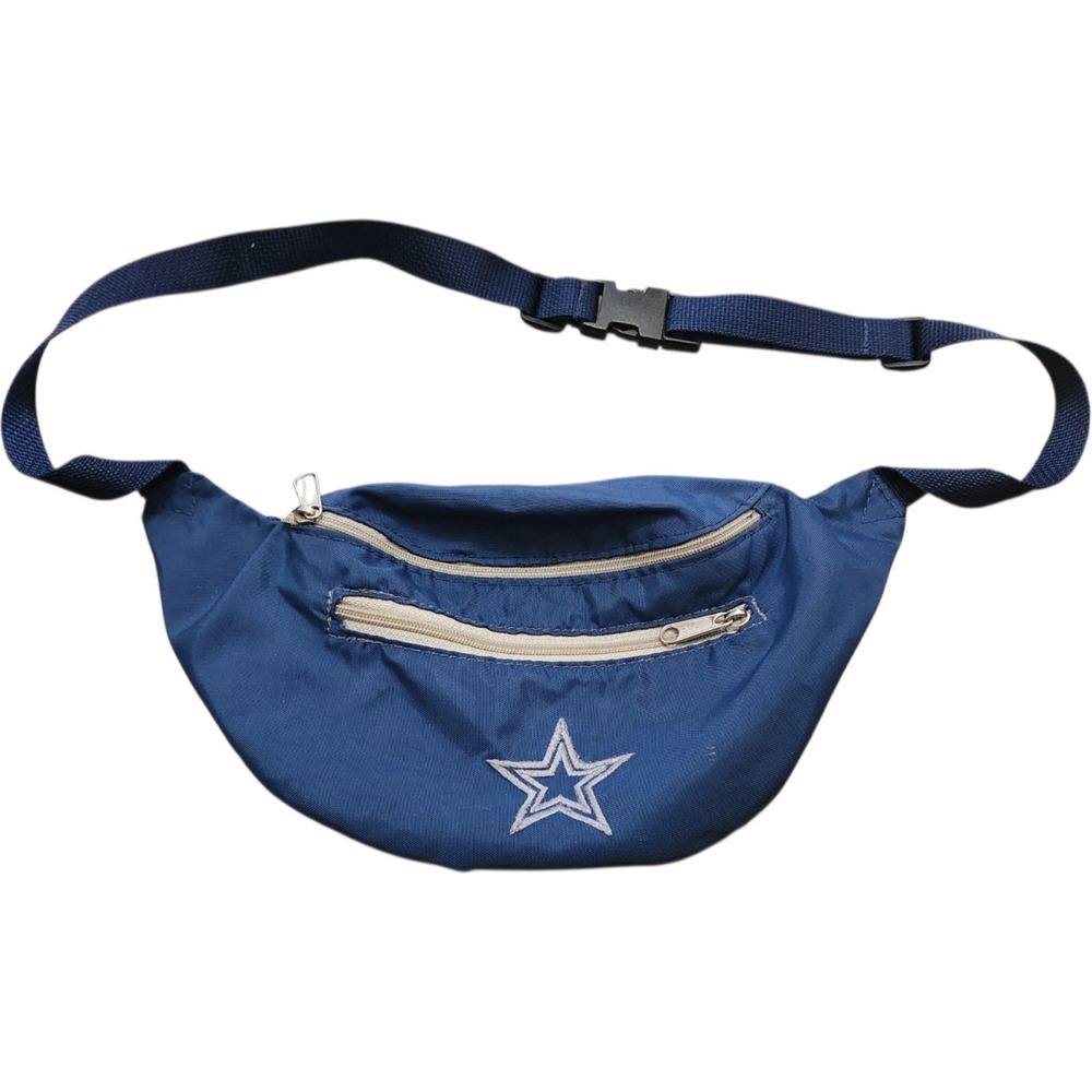 Vintage Navy Blue Nylon Fanny Pack Embroidered Star Waist Bag 3-Pocket